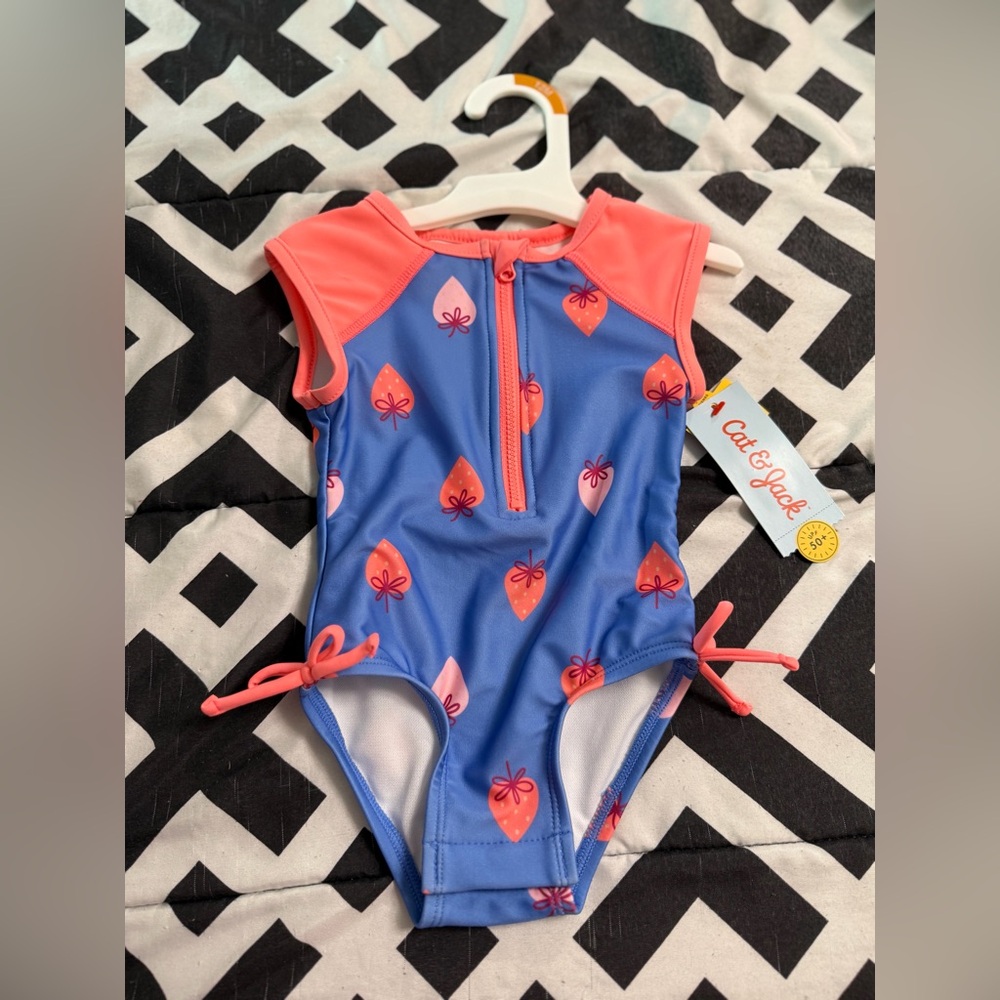 Cat & Jack Blue and Coral Leaf Swimsuit/ INCLUDES ALL SWIMWEAR IN IMAGES